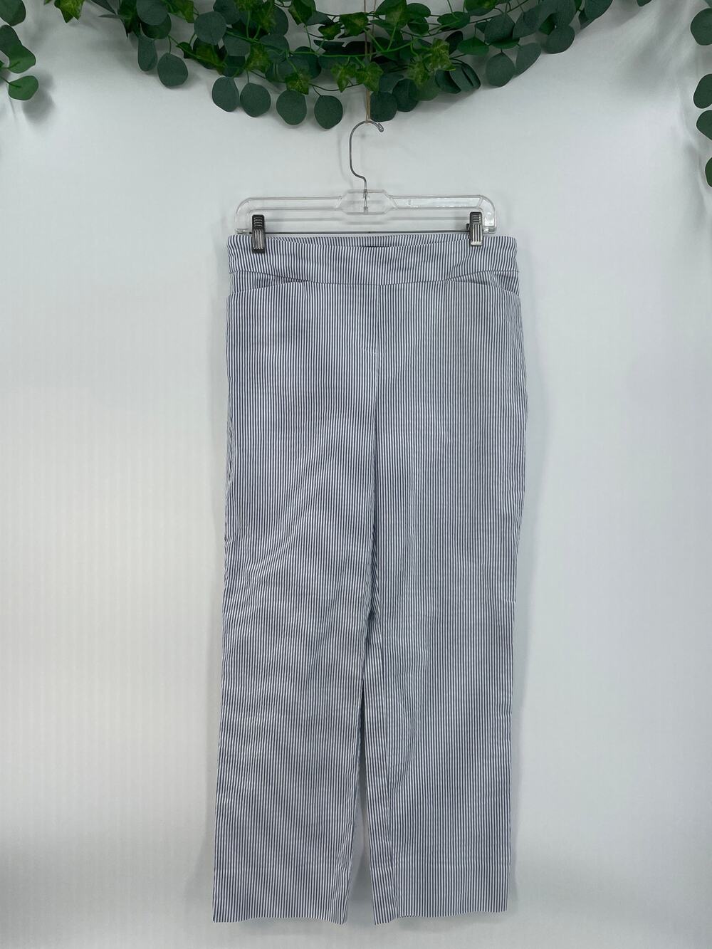 Hilary Radley Womans White Blue Stripe Ankle Pull On Pants Med